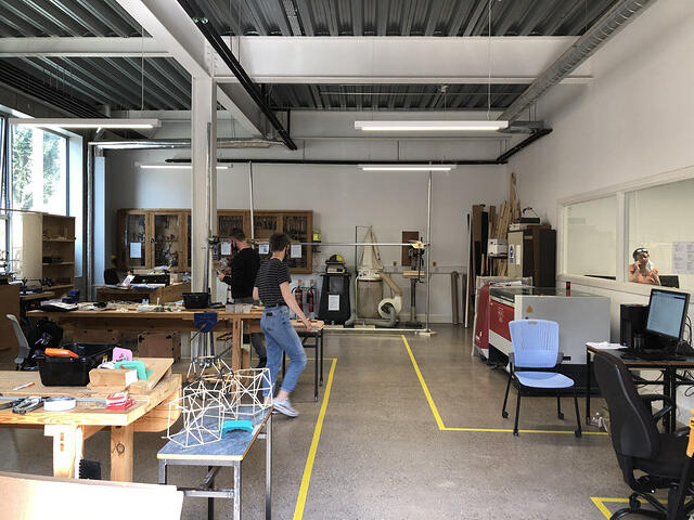 The CCAE making studio, with a model on the workbench